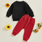 Baby Boy Fall Clothes Set Long Sleeve Letter Print Sweatshirt Pants Valentines Day Outfits 6 12 18 24 Months 2T (Snacks Black, 3