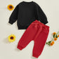 Baby Boy Fall Clothes Set Long Sleeve Letter Print Sweatshirt Pants Valentines Day Outfits 6 12 18 24 Months 2T (Snacks Black, 2