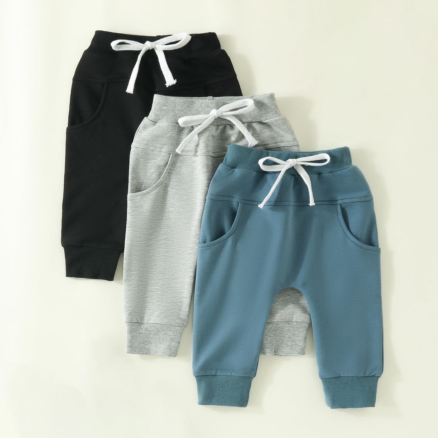 Yoawdats Baby Boys' 3-Pack Pull-On Jogger Pants Knit Pants Classic Fit Elastic Waist Kids Toddler Pants Multipacks Long Pants, B