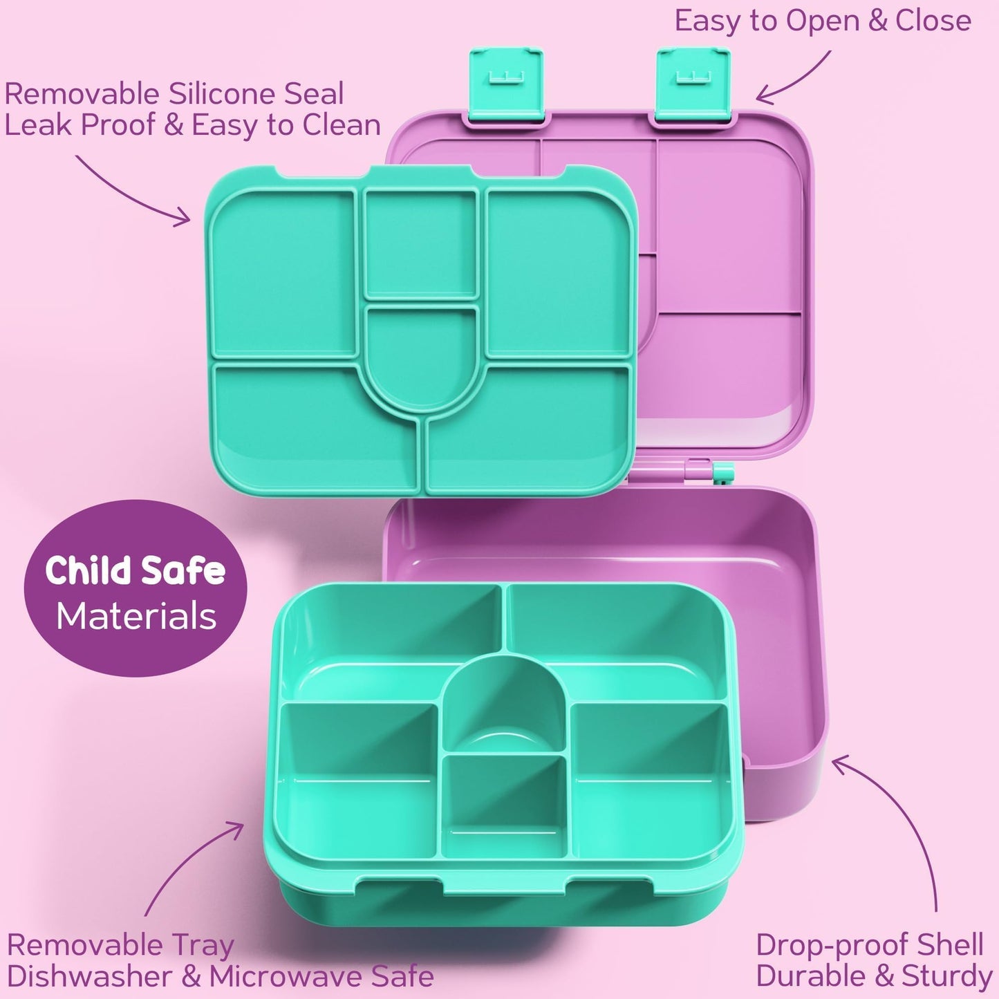 Fimibuke Snack Box For Kids & Toddlers, 6-Compartment Snack Container Bpa-Free Small Bento Box Leak-Proof Lunch Box, 32Oz Luncha