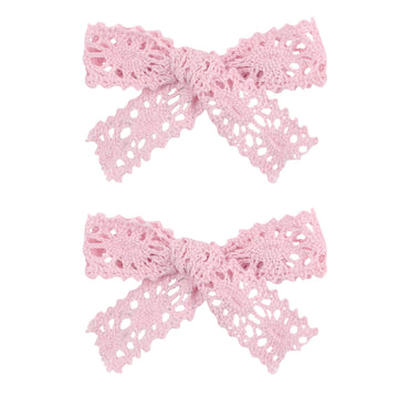 LDDCX Lace Hollow Hair Handmade Bows for Toddler Girls, Baby Hair Clips. Headdress Hair Accessories (FJ39-Pink)
