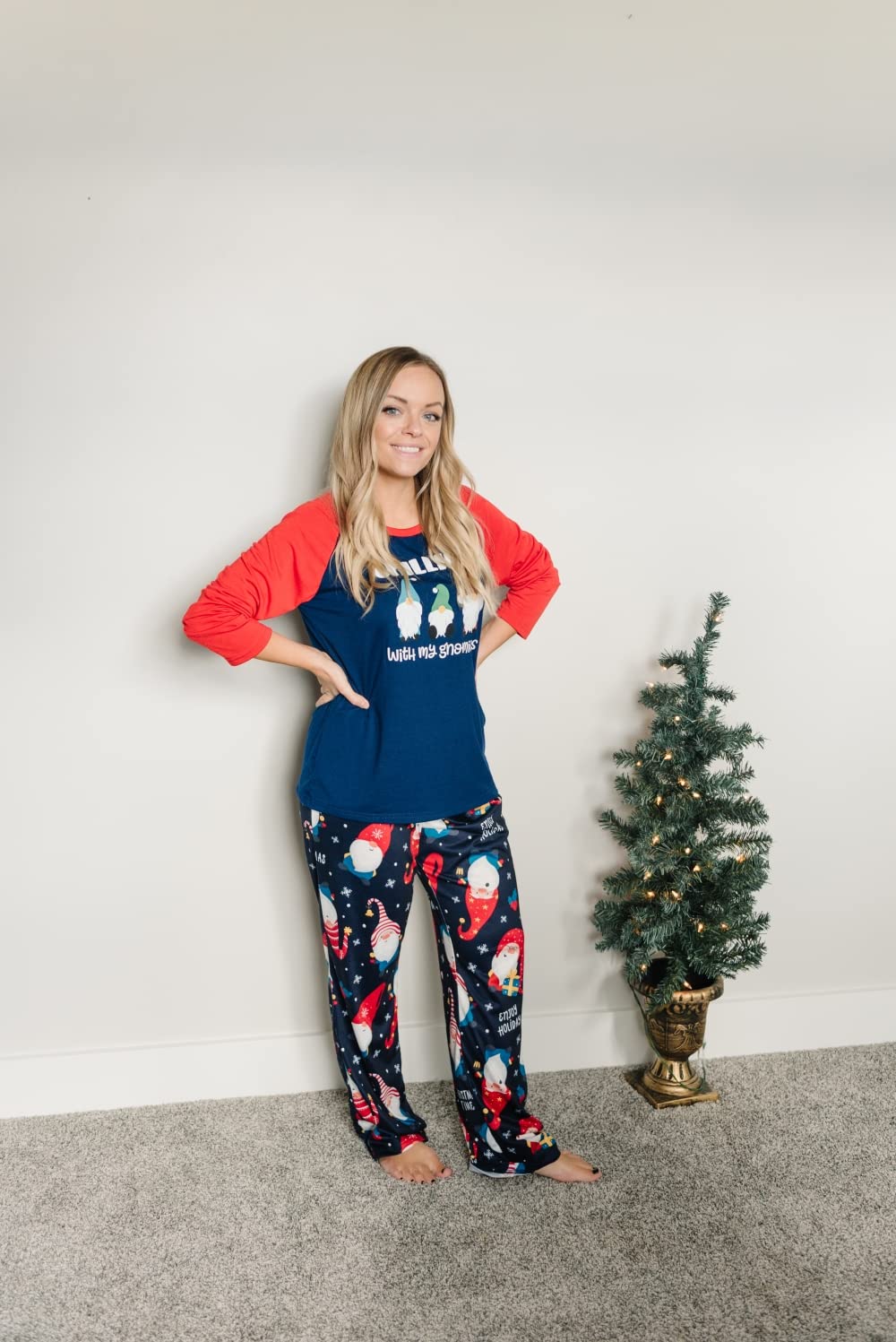 Iffei Family Matching Pajamas Set Christmas Pj'S Sleepwear Gnomies Printed Top And Bottom With Pocket 8-9 Years