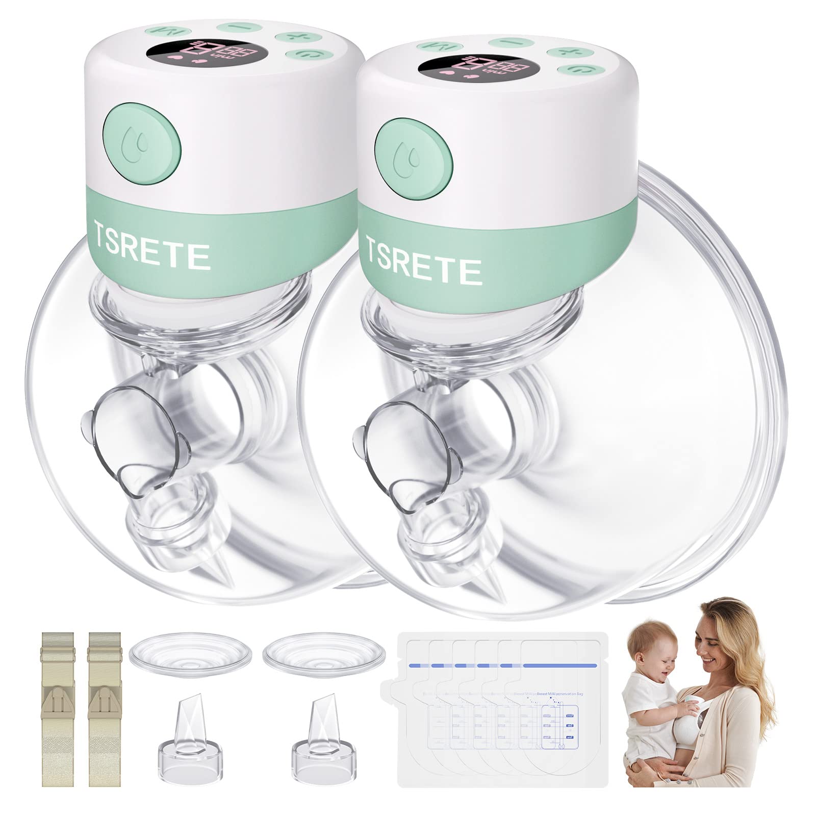 Tsrete Breast Pump, Double Wearable Breast Pump, Electric Hands-Free Breast Pumps With 2 Modes, 9 Levels, Lcd Display, Memory Fu