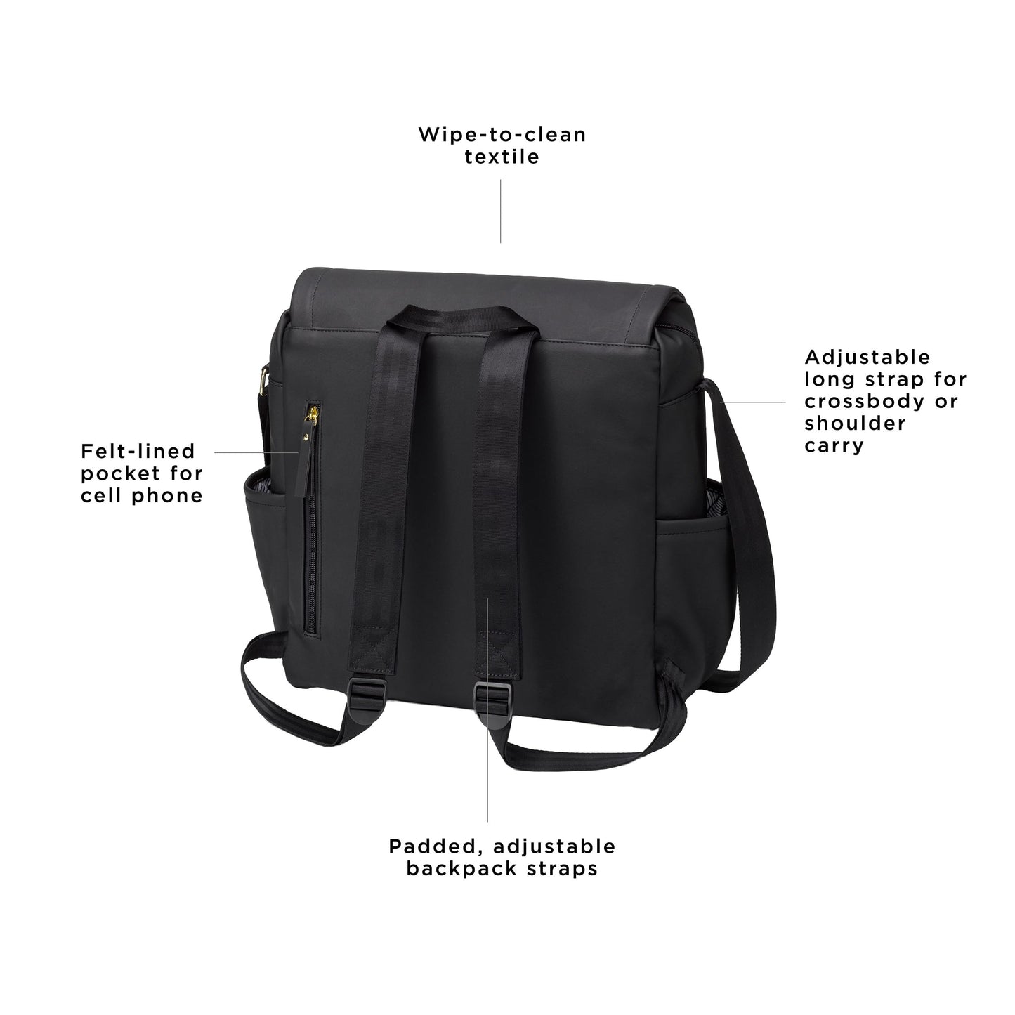 Petunia Pickle Bottom Boxy Backpack, Diaper Bag, Stylish Baby Bag, Spacious Backpack, On-The-Go Moms, Black Leatherette