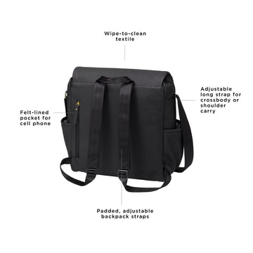 Petunia Pickle Bottom Boxy Backpack, Diaper Bag, Stylish Baby Bag, Spacious Backpack, On-The-Go Moms, Black Leatherette