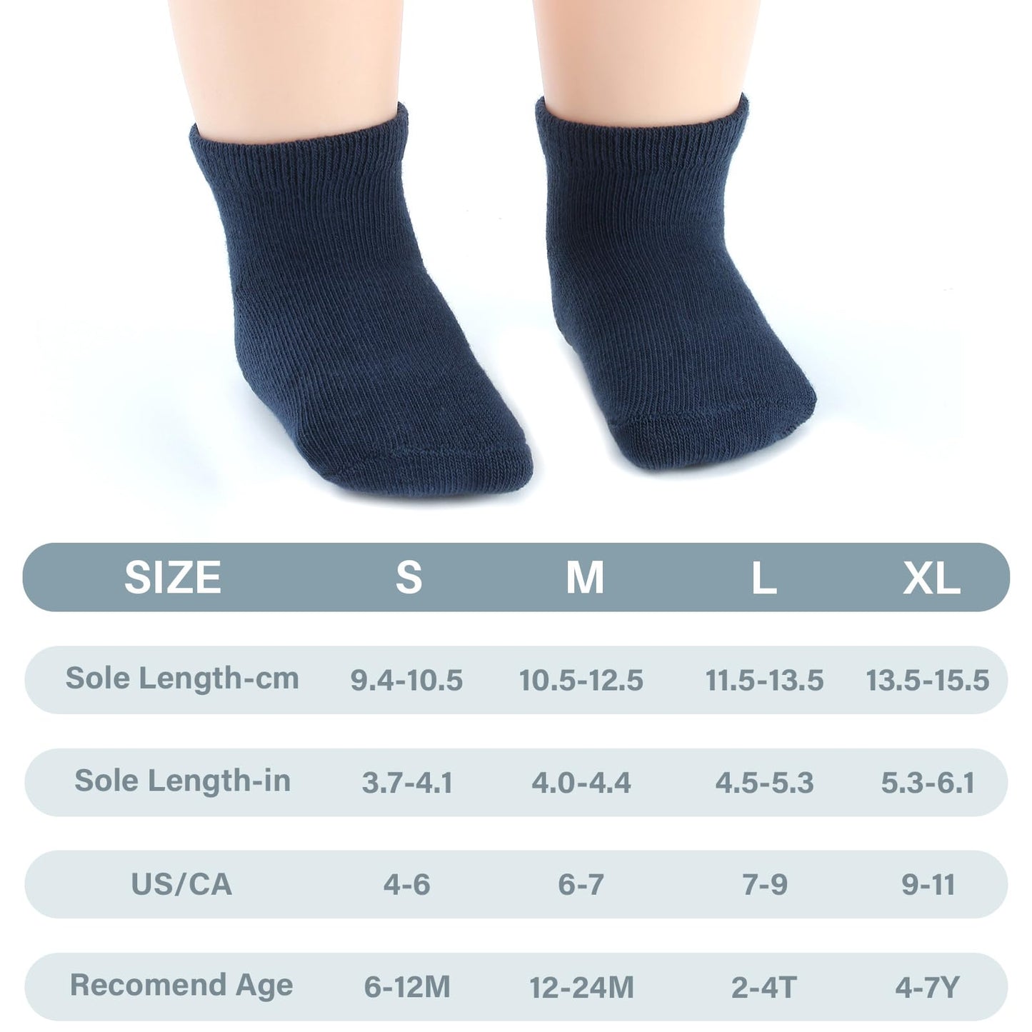 Jakidar 12 Pair Baby Toddler Socks Non-Slip Grip Cotton Ankle Socks For Boys Girls Non Skid Soles For Infants Kids, Blue Gray,2-