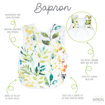 Bapronbaby Autumn Leaves Bapron - No Neck Tie Safer Bib For Baby & Toddler - Soft Waterproof Stain Resistant - Machine Washable