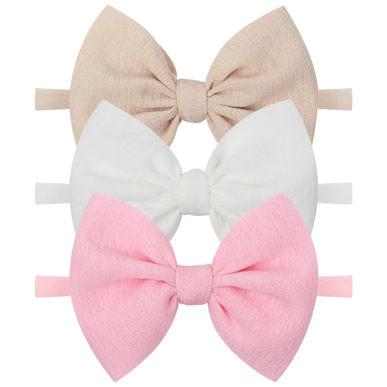 YanJie Baby Girls 4.5 Nylon Headbands, Handmade Hair Bows Hairbands Hair Accessories for Newborn Infant Toddlers Kids, 3 Pieces,