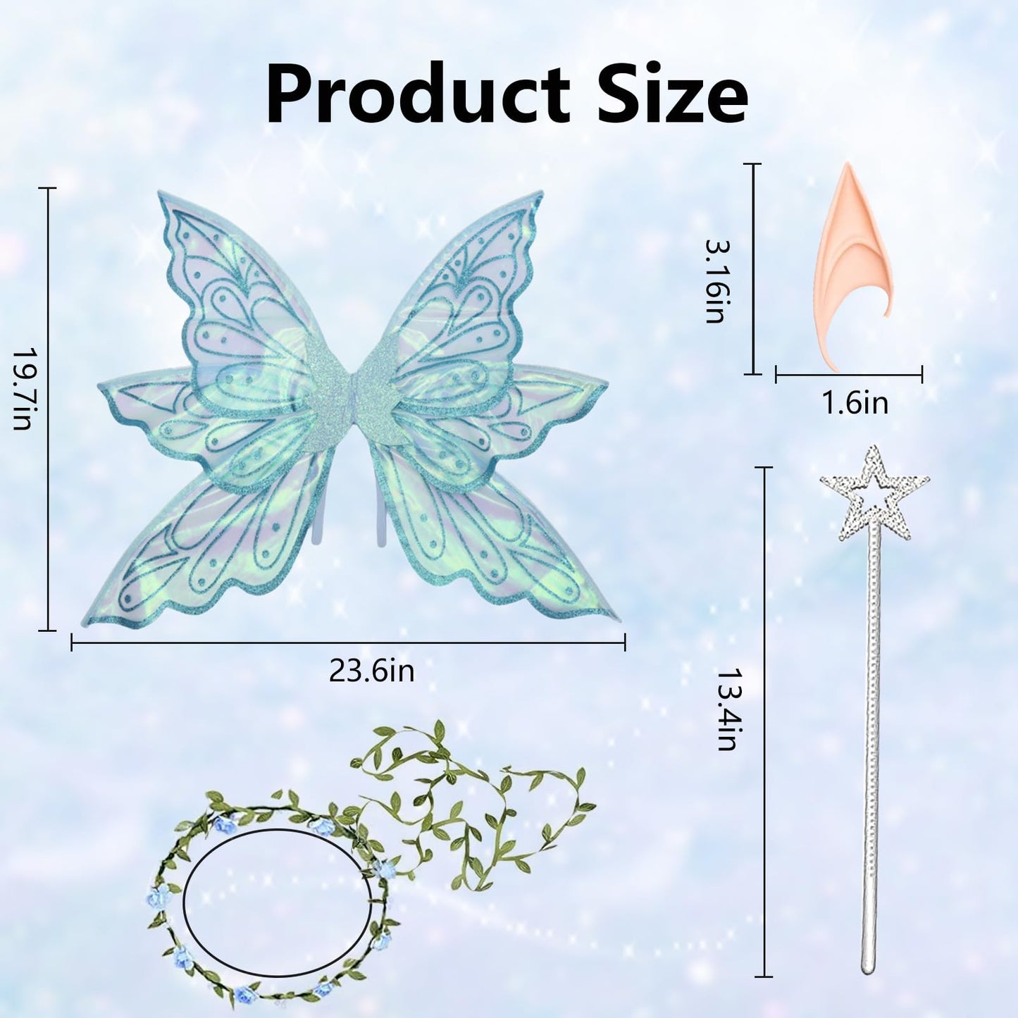 Fairy Wings For Adults Dress Up Sparkling Sheer Butterfly Halloween Costume Angel Wings For Women Girls,Blue