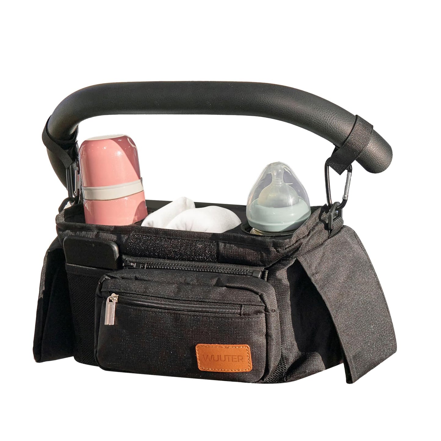 WUUTER Stroller Organizer with Cup Holder Detachable Wristlet Large Capacity Baby Stroller Bag for Mom, Fits Uppababy, Baby Jogg