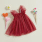 Toddler Baby Girl Dress Valentines Day Heart Bow Sleeveless Layered Tulle Tutu Dresses Princess Holiday Party Dress (D Heart Red