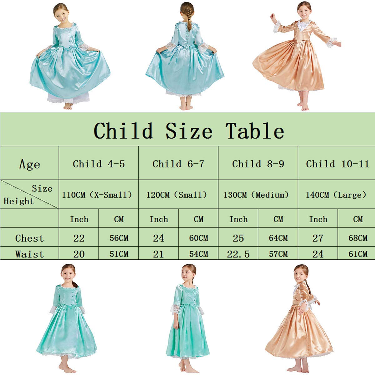 Royal Colonial Little Girl Child Princess Costume Hamilton Peggy Yellow Halloween Cosplay Kid Victorian Dress