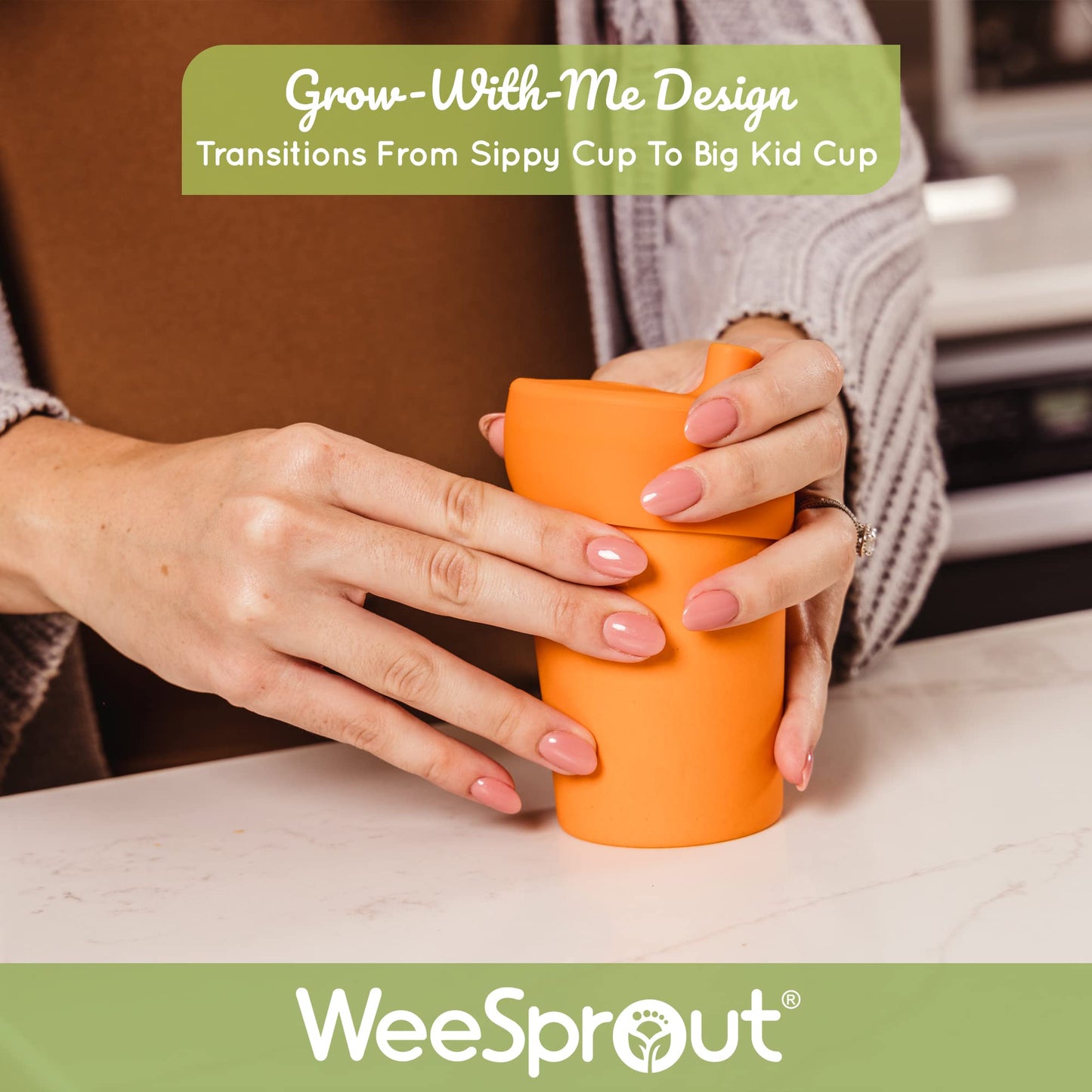 WeeSprout Bamboo Grow-With-Me Sippy Cups with Lids, 10 oz Set of Four, Babies Kids & Toddlers, Made With Bamboo & 100% Silicone,