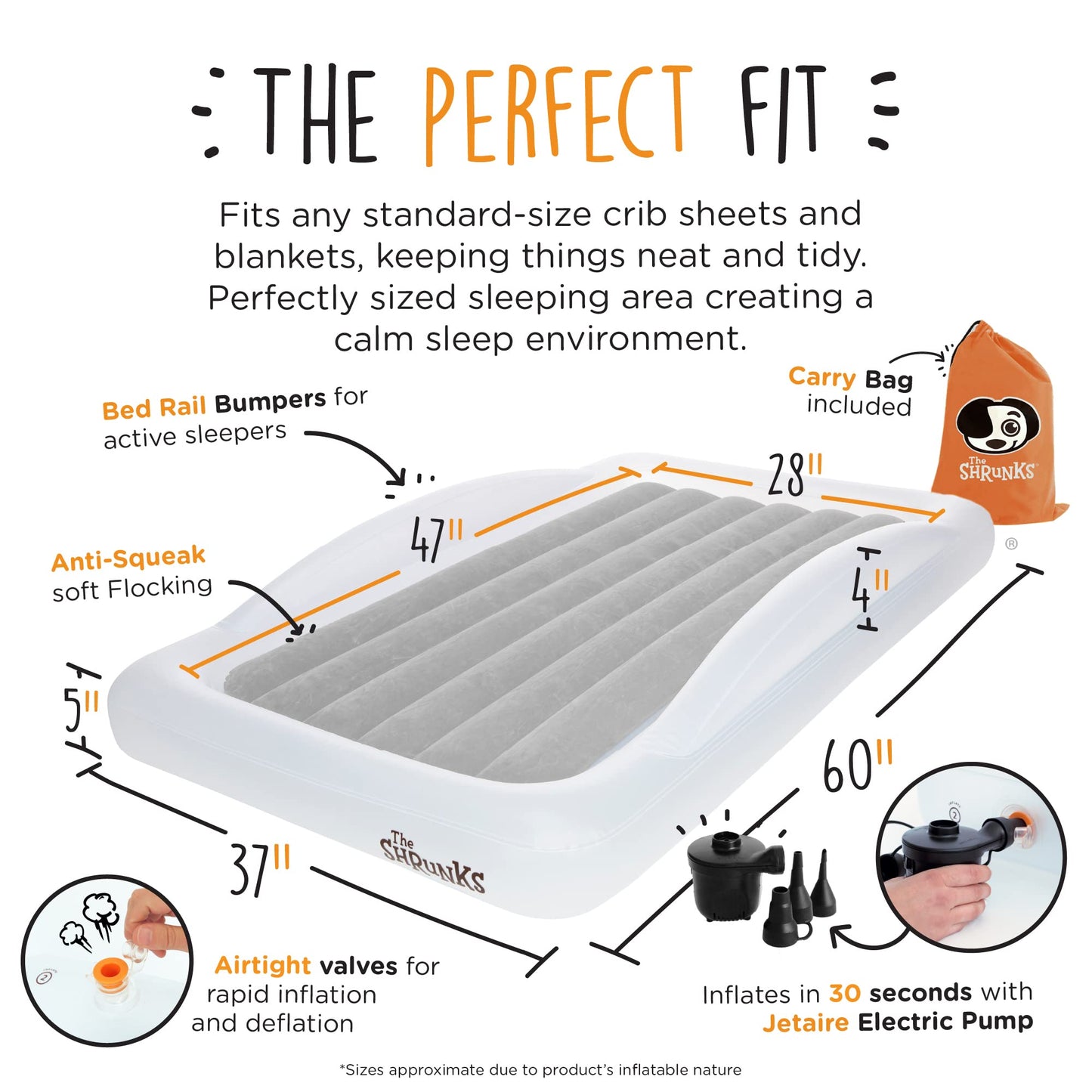 The Shrunks Toddler Travel Bed Portable Inflatable Air Mattress Blow Up Bed For Indoor/Outdoor Camping, Backyard, Hotel, Or Home