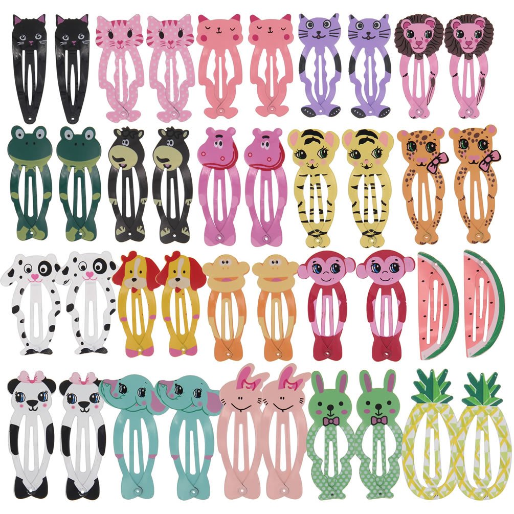 Insowni 40 Pack 2' Metal Snap Hair Clips Non Slip Barrettes Pins Animal Fruit Accessories For Baby Girl Toddlers Fine Thick Hai