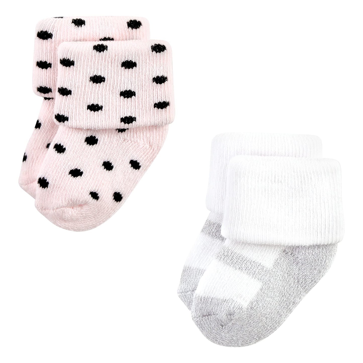 Hudson Baby Unisex Baby Cotton Rich Newborn And Terry Socks, Silver Gold Pink, 0-6 Months