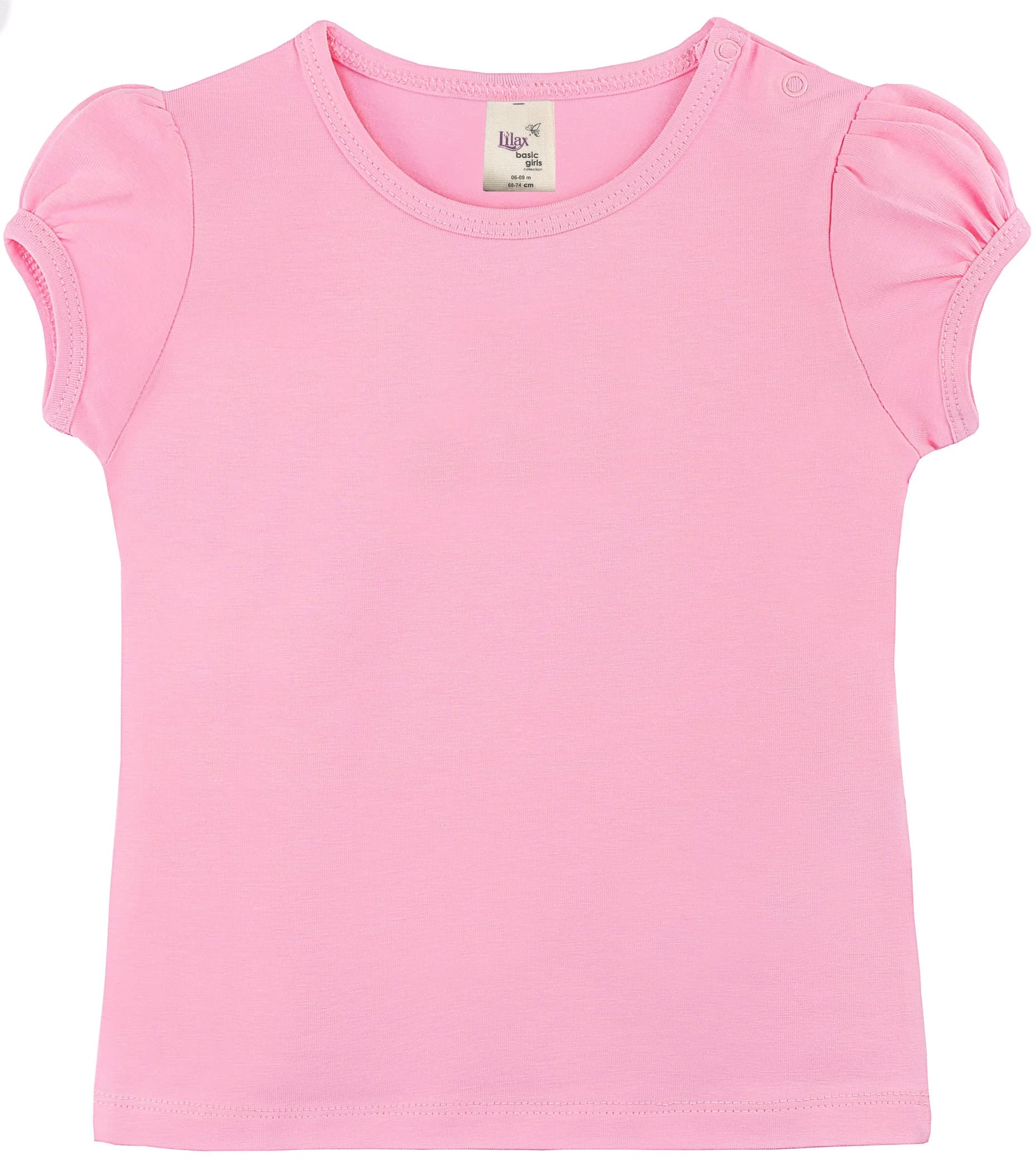 Lilax Baby Girls' Basic Short Puff Sleeve Round Neck T-Shirt 18-24 Months, Pink