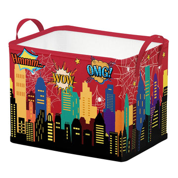 Runtoo Spider Web Nursery Decor Books Baby Basket Comic City Skyline Hero Baby Shower Decorations Gift Basket Toddler Toy Box Ch
