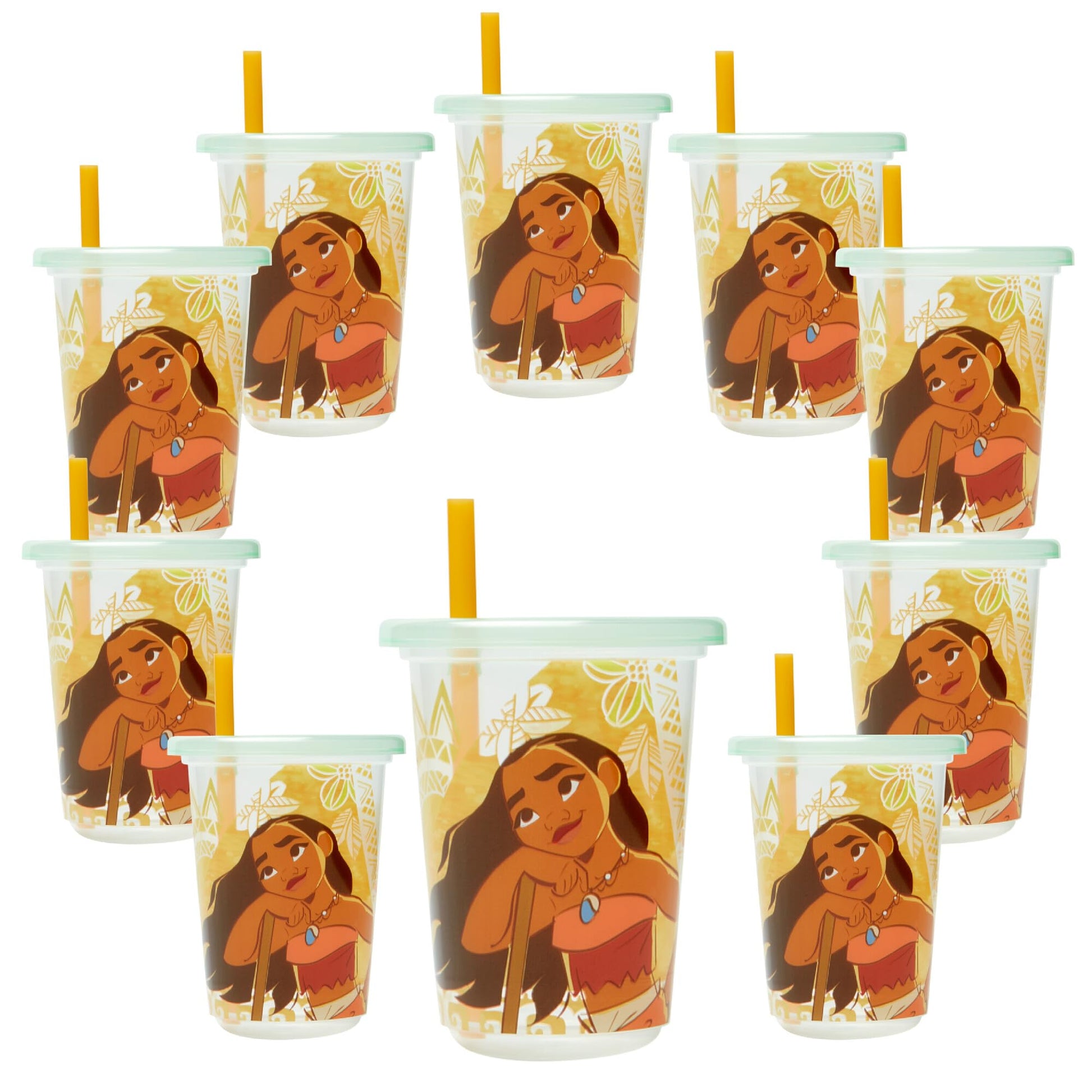 The First Years Take & Toss Toddler Straw Cups - Moana - Spill Proof Toddler Sippy Cups with Snap-On Lids and Straws - Reusable 