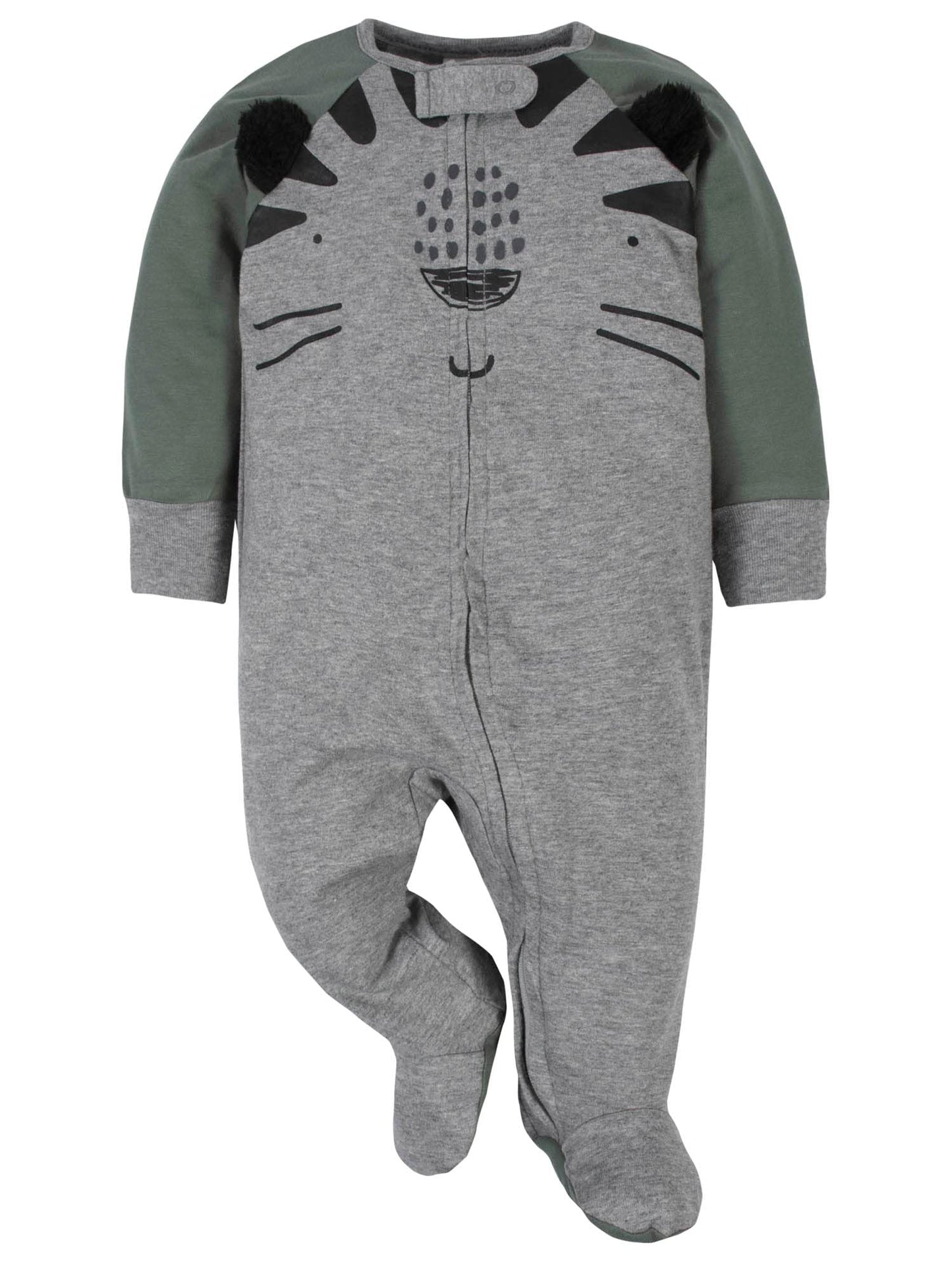 Gerber Baby Boys' 4 Pack Sleep 'N Play Footie, Tiger Grey, 0-3 Months