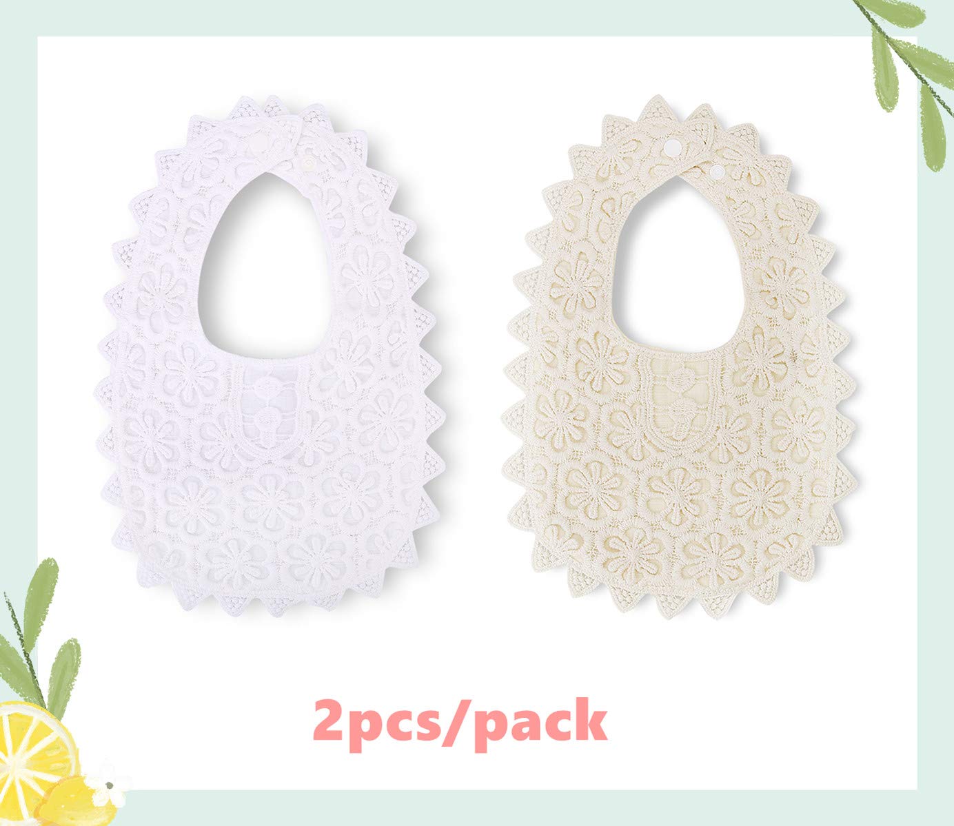 Gzmm Baby Bib For Girls,Soft Lace Baby Drool Bib 0-12 Months 2 Pack
