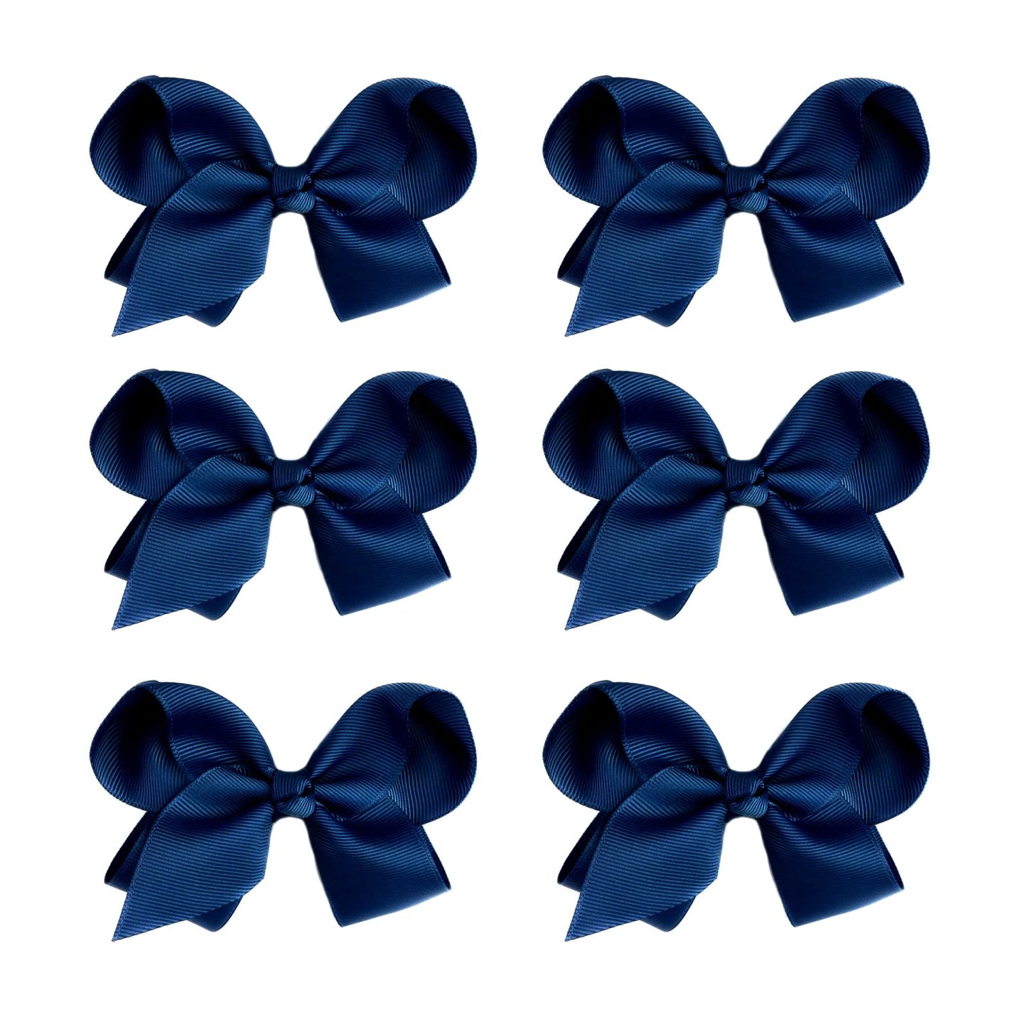 6 Pcs 3 Grosgrain Ribbon Hair Accessories - Alligator Clips, Solid Color Toddler Bows For Kids (Navy Blue)