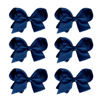 6 Pcs 3 Grosgrain Ribbon Hair Accessories - Alligator Clips, Solid Color Toddler Bows For Kids (Navy Blue)