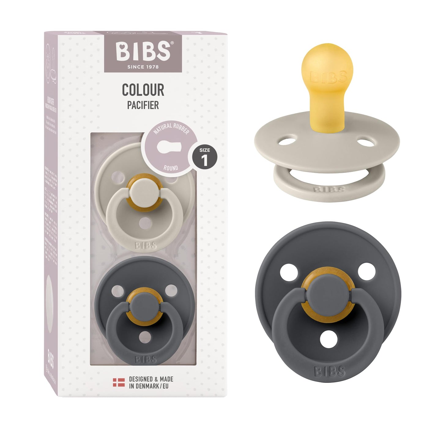 Bibs Colour Natural Rubber Baby Pacifier  Round & Soft Nipple, Gentle Shield Prevents Skin Irritation & Moisture Buildup, 100% 