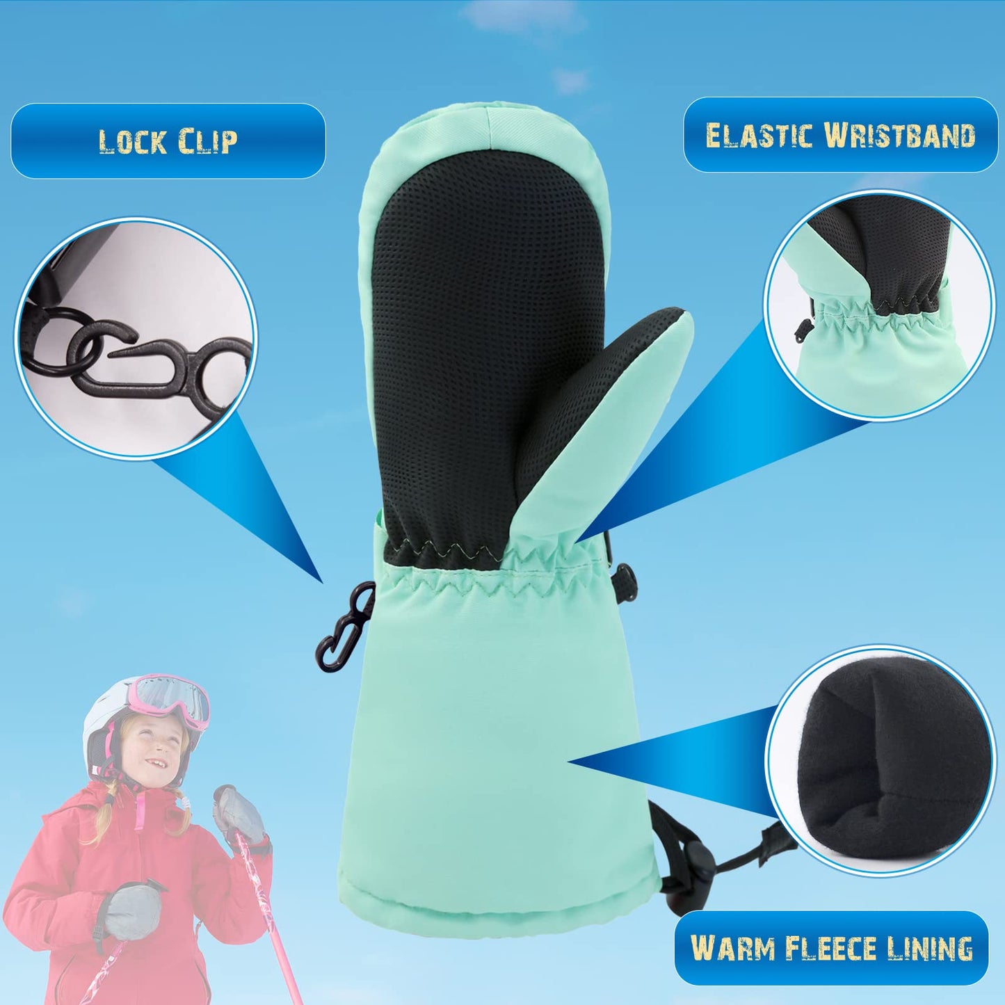 Winter Kids Waterproof Gloves For Boys Girls Snow Ski Toddler Baby Mittens Outdoor For Infant Teens 1-5T