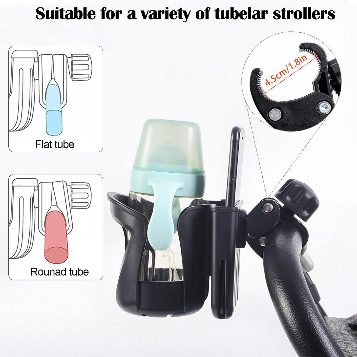 Universal Stroller Cup Holder With Phone Holder, Bike Cup Holder, Removable Bottle Holder 2-In-1 Cup Phone Holder For Baby Strol