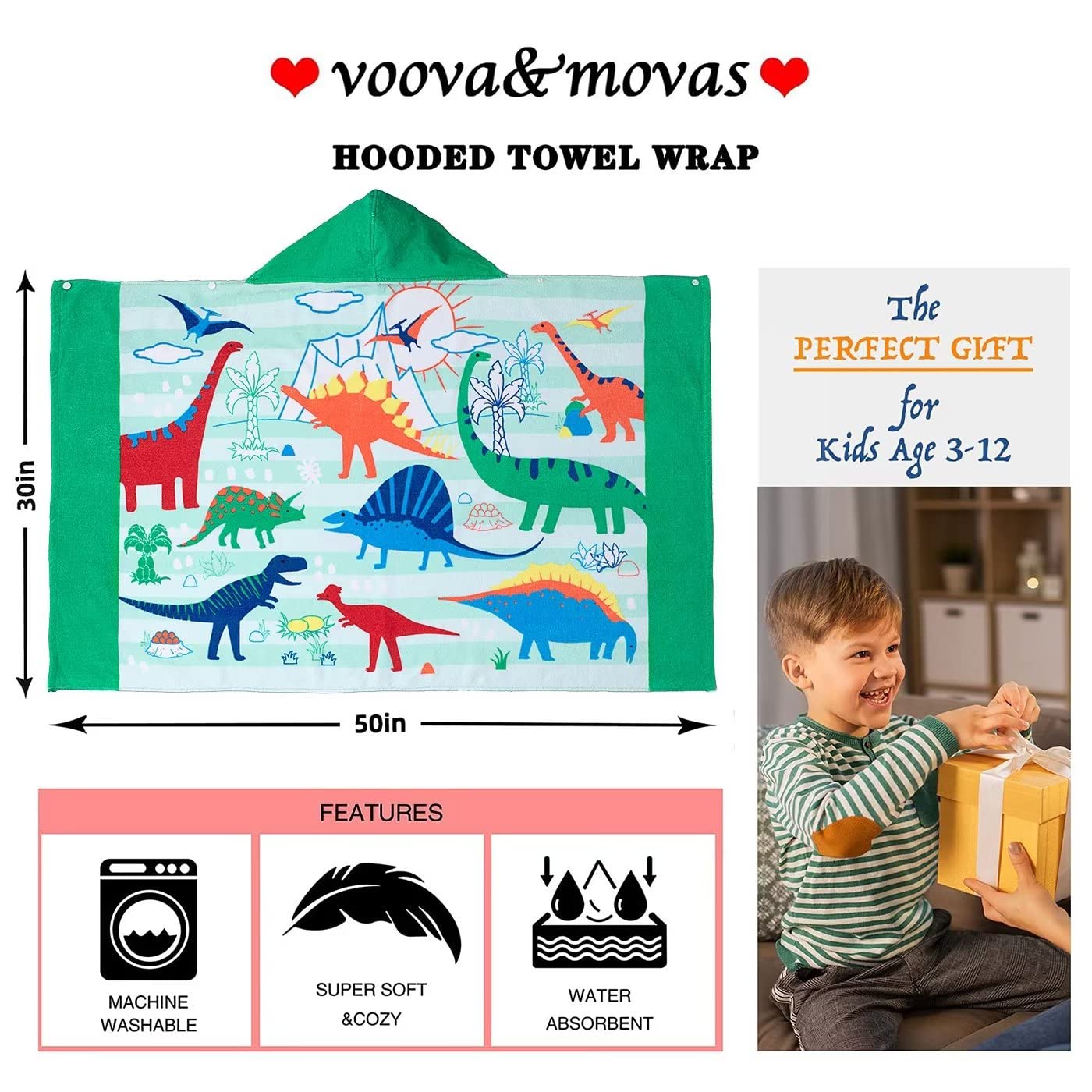 VOOVA & MOVAS Toddler Towels Age 3-10, 30X50,100% Cotton | Thick | Absorbent, Beach | Pool | Bath | Bathroom | Swim Towel |