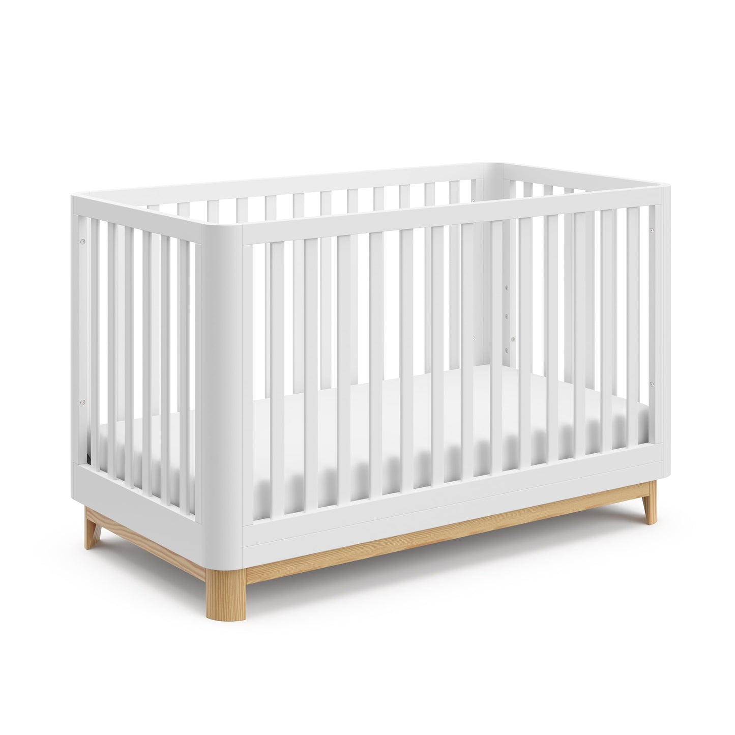 Storkcraft Santos 3-in-1 Convertible Crib (White with Natural) - GREENGUARD Gold Certified, Fits Standard Crib Mattress, Convert