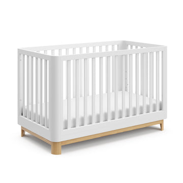 Storkcraft Santos 3-in-1 Convertible Crib (White with Natural) - GREENGUARD Gold Certified, Fits Standard Crib Mattress, Convert