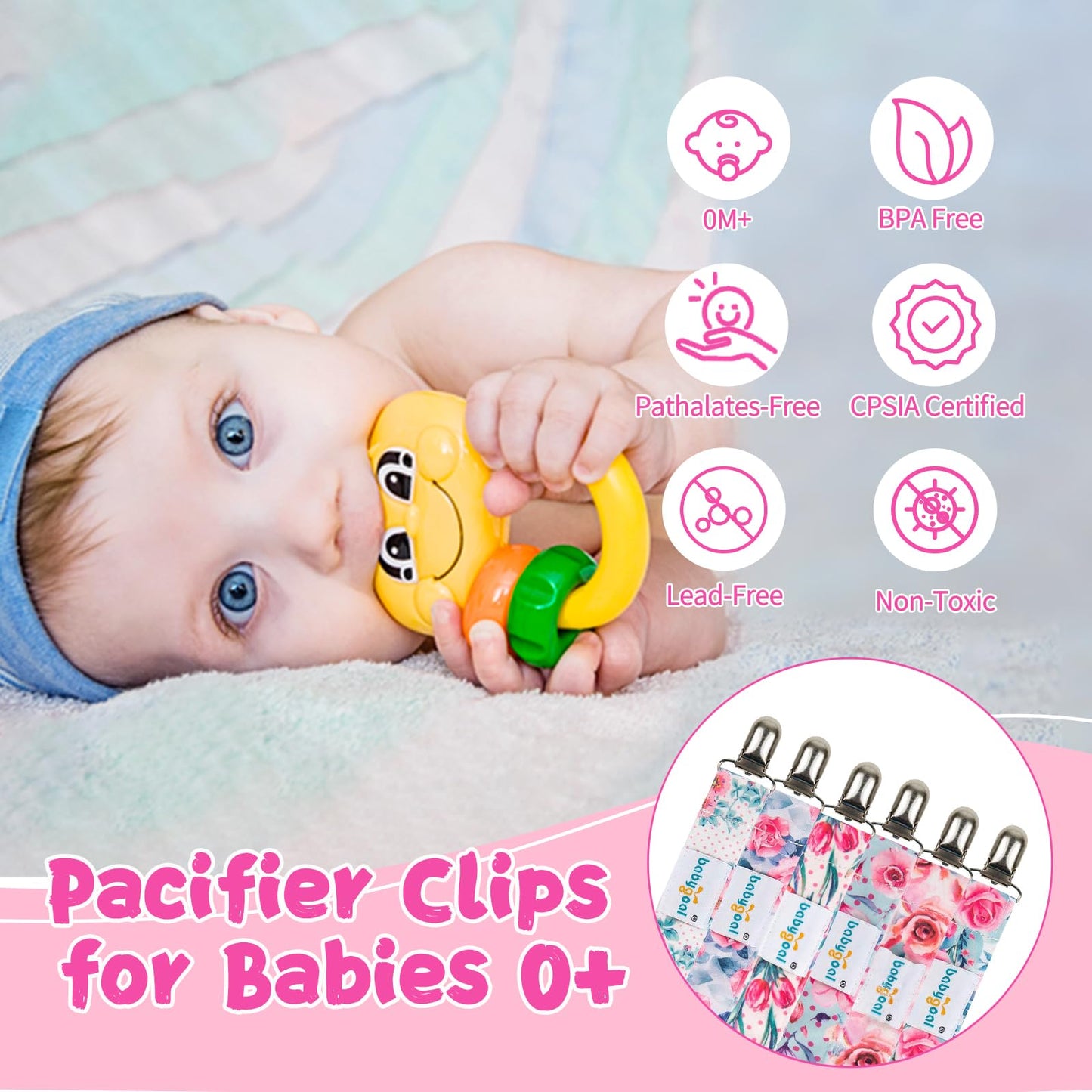Babygoal Pacifier Clips, 6 Pack Pacifier Holder For Boys And Girls Fits Most Pacifier Styles &Teething Toys And Baby Gifts, 6Mp1