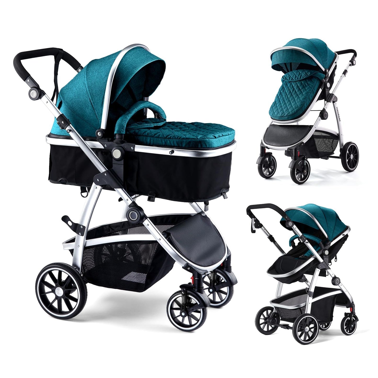 Hagaday Baby Stroller, 2-In-1 Reversible Toddler Seat With Bassinet Mode, Foldable Infant Stroller With Canopy, One Button Brake