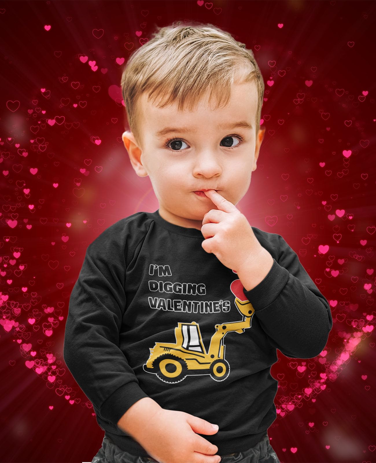 Tractor & Digger Toddler Boys Valentines Shirt Heart Dab Funny Valentine'S Day Kids Long Sleeve T-Shirt For Toddlers 2T Black