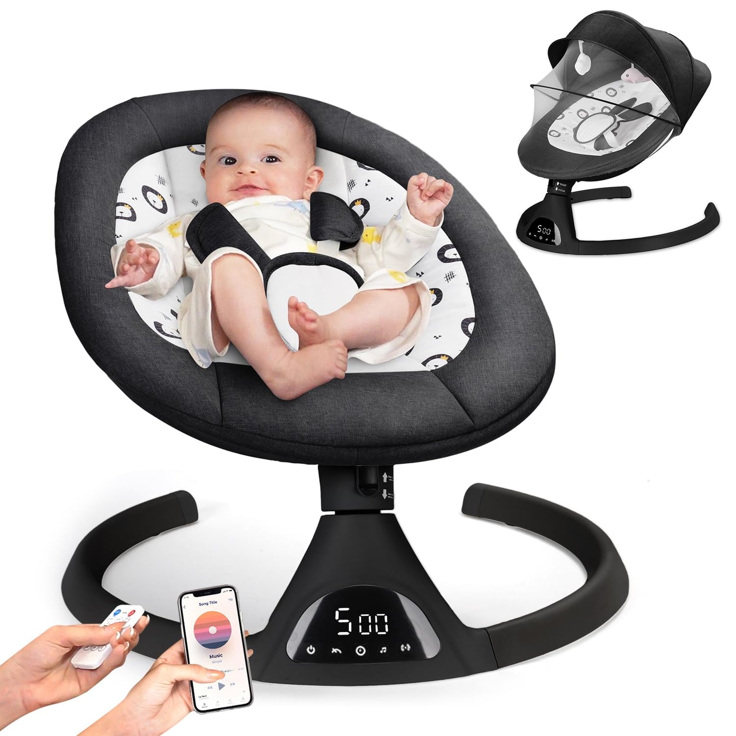 Electric Baby Swing Infant Swing Toddler for Newborn Boy Girl, 5 Sway Speeds with Remote Control, Five-Point Carabiner 10 Preset