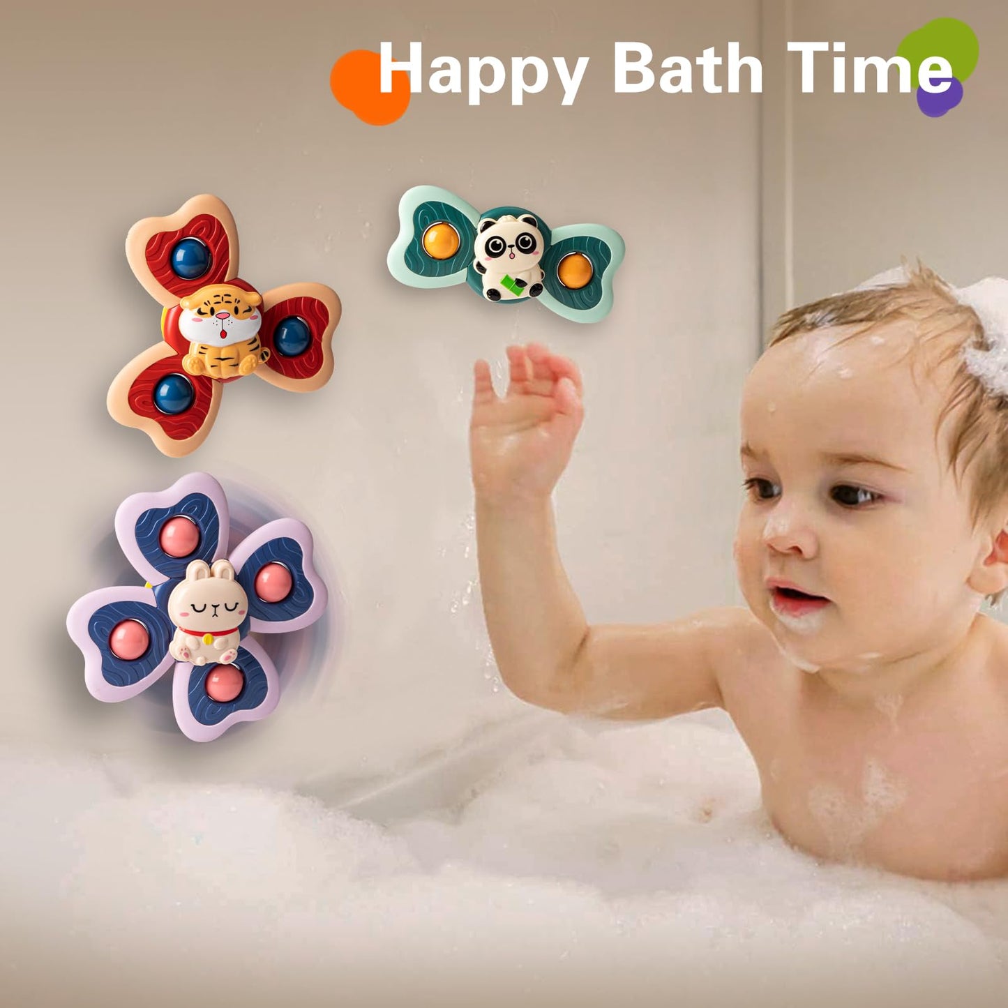 Tohibee 3Pcs Animal Suction Cup Spinner Toys For 1 2 Year Old Boys Spinning Toys Baby Toys 12-18 Months Sensory Toys For Toddler
