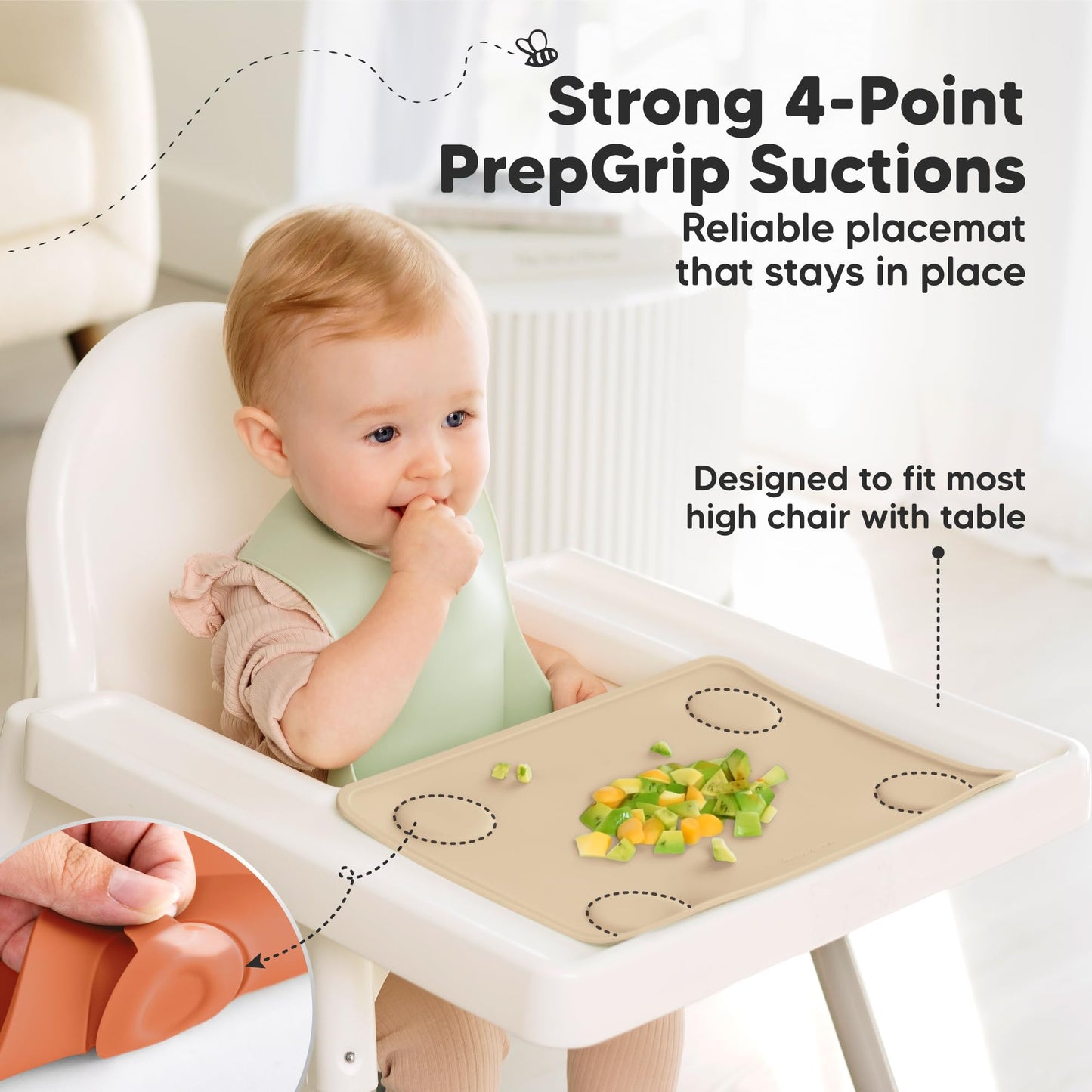 Keababies 2-Pack Silicone Placemats For Toddlers - Non Slip Suction Baby Silicone Placemat For Kids, Eating/Feeding,Easy To Clea