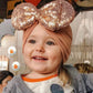 Jiahang Baby Girl Mouse Ears Turban Headwrap With Gold Sequin Bows, Wide Velvet Hairband For Newborn, Toddler, And Kids - Party