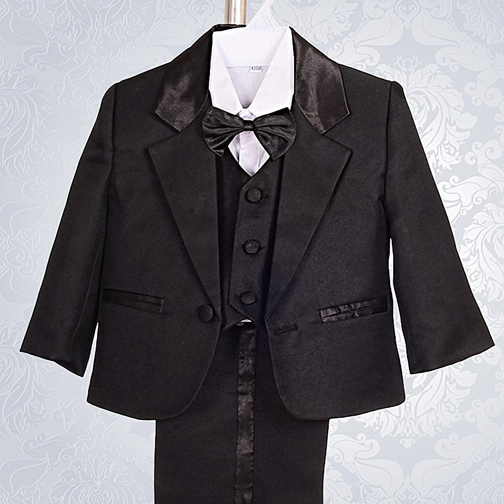 Lito Angels Baby Boys' Formal Tuxedo Suits Wedding Christening Outfits No Tail 5 Piece Set Size 3 Months Black