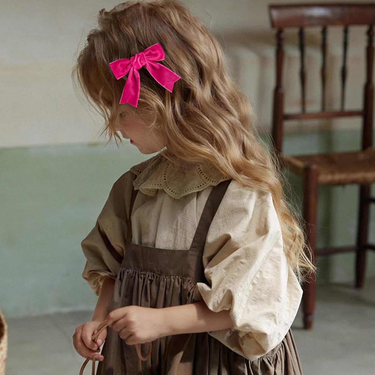 Hot Pink Velvet Hair Bows Hair Ribbon Clips 3' Small Cute Velvet Alligator Barrettes Hairpins Wedding Dress Outfit Decor Access