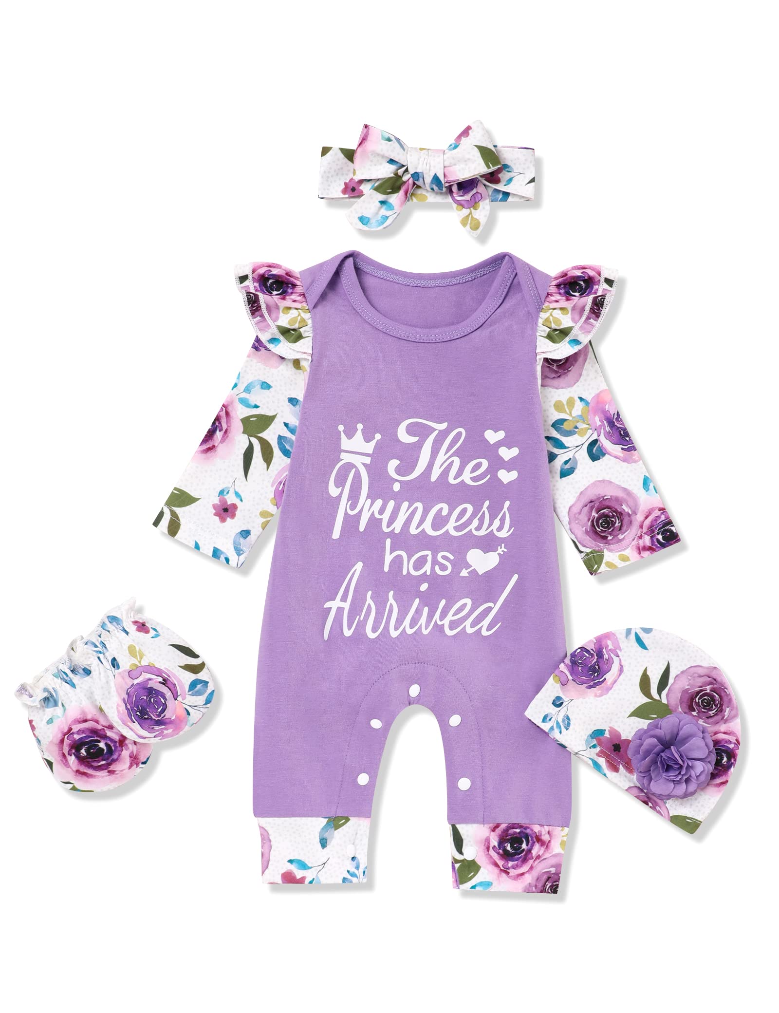 Rcpatern Newborn Baby Girl Romper Ruffle Floral Infant Bell Bottom Clothes Set Cute Baby Girl Outfits 3-6M