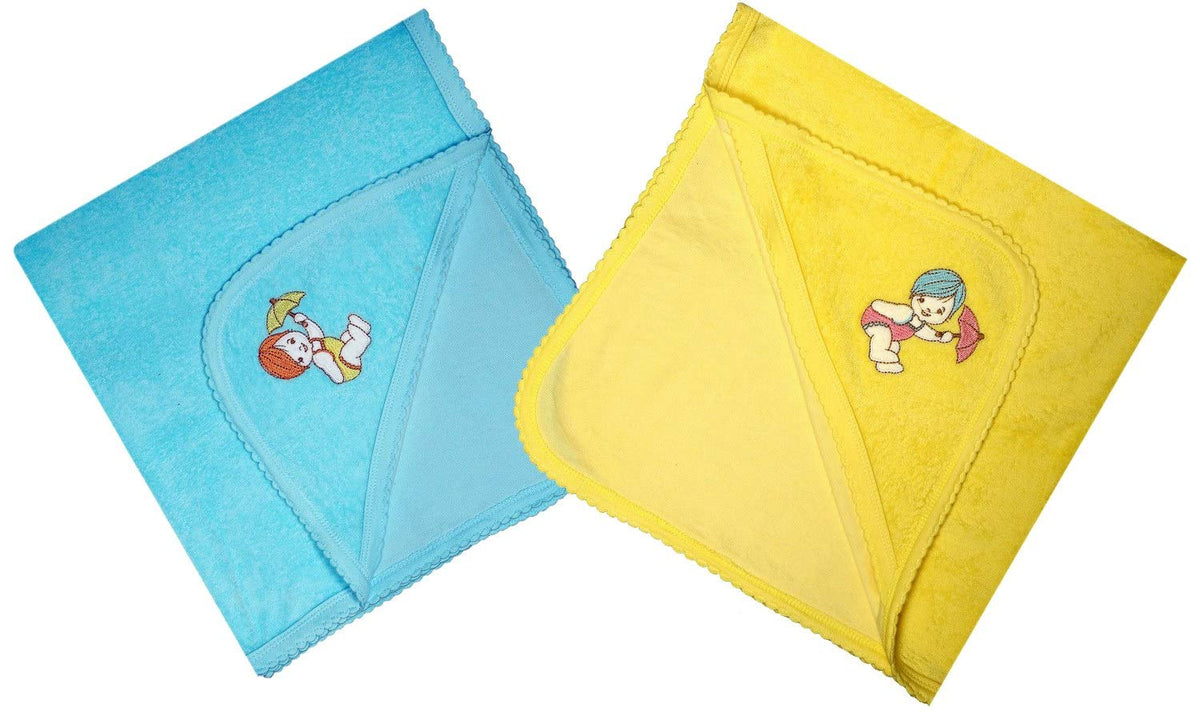MITWA Enterprises Soft Cotton Baby Hooded Towels  Pack of 2 (Blue || Yellow)