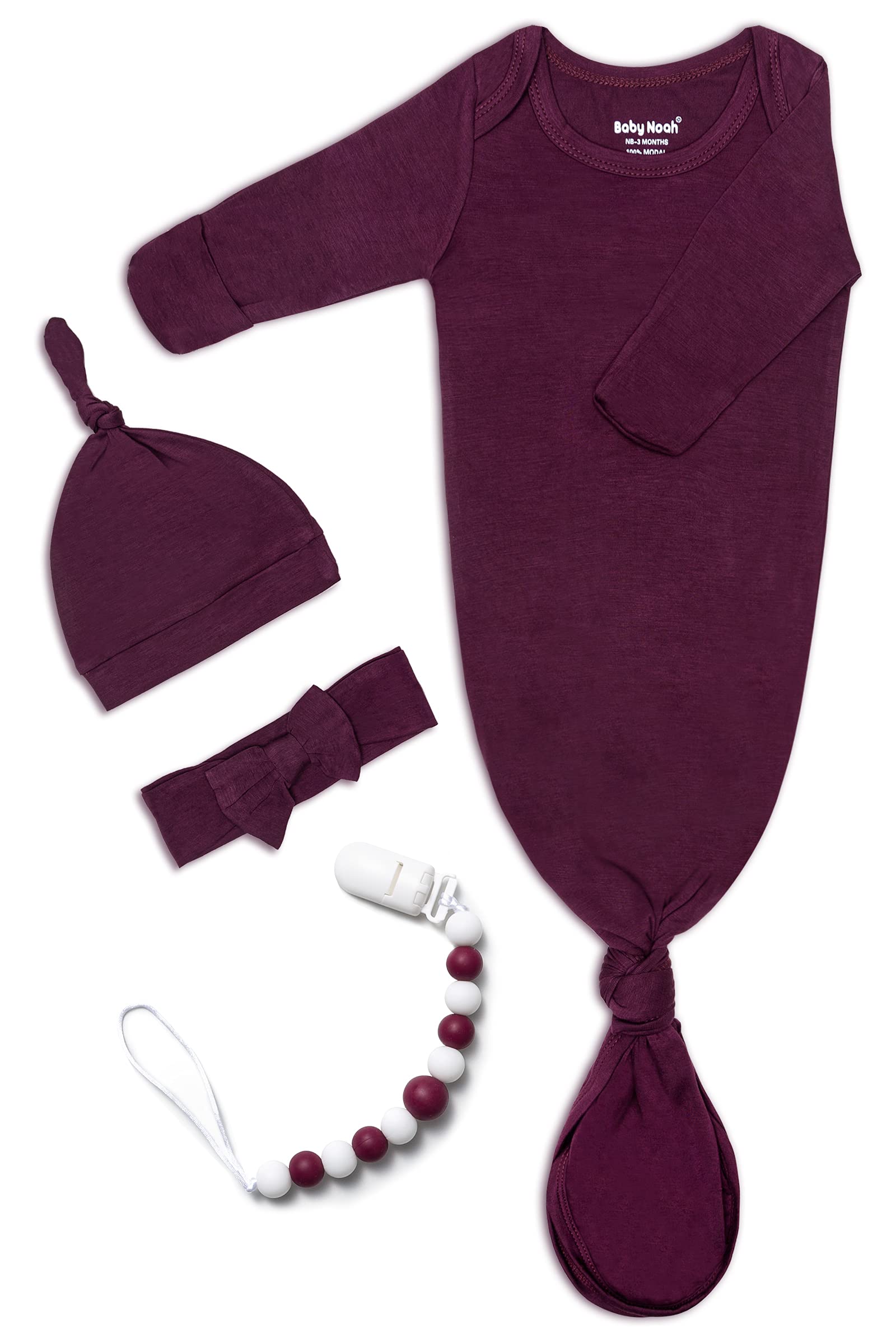 Newborn Baby Knotted Gown, Super Soft Silky Infant Long Sleeve Sleeper For Baby Girl And Boy Sleeping Bag With Mittens And Hat &