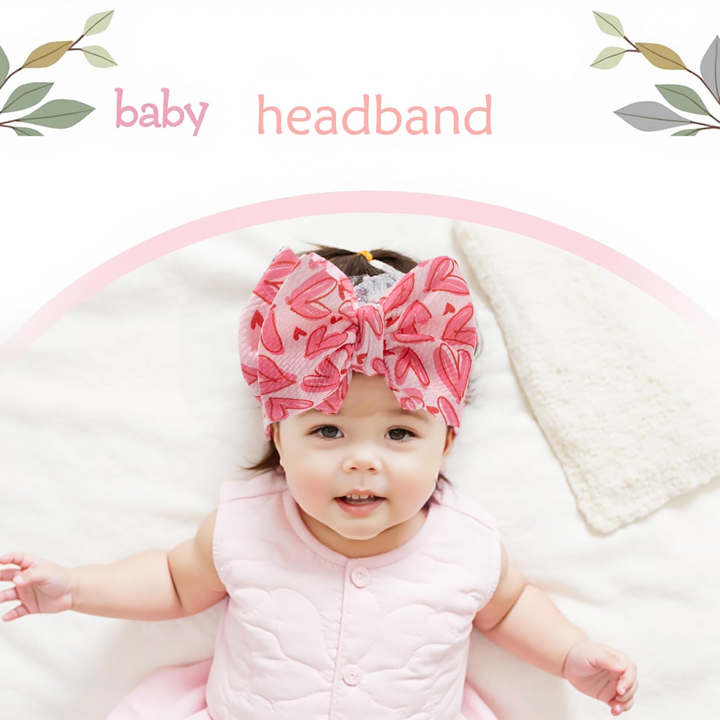 Qfv Baby Girl Bows Newborn Headband Valentine'S Infant Big Bows For Birthday/Baby Shower/Photography/Baby Gifts (Red & Pink Love
