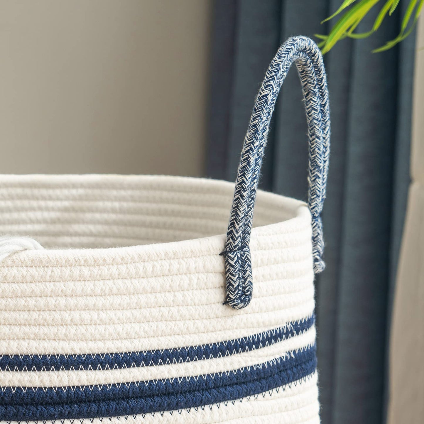 Woven Rope Laundry Hamper Basket by YOUDENOVA, 58L Tall Luandry Basket, Baby Nursery Hamper for Blanket Storage in Bedroom-Large