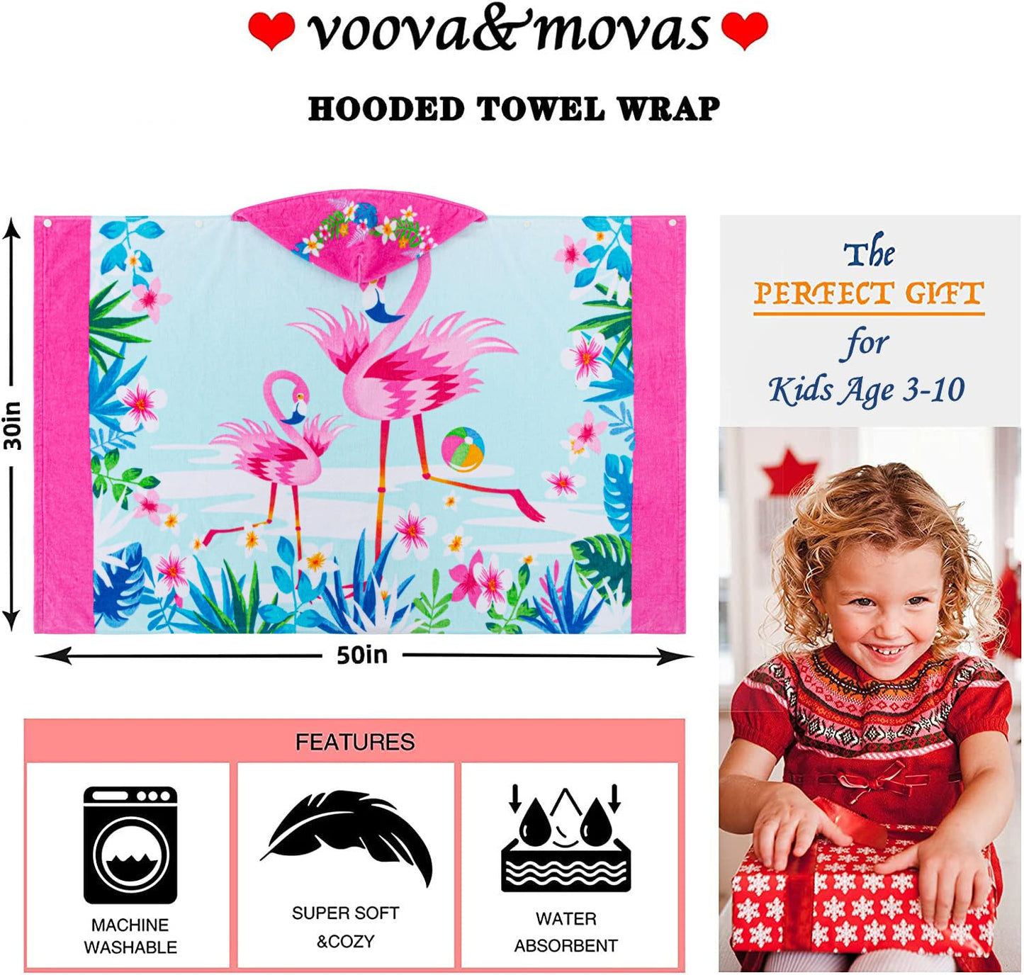 Voova & Movas Hooded Bath Towels For Girls (3-10Years) | Soft Thick Absorbent Cotton For Kids 3T-10 Years | Perfect For Kids Bea