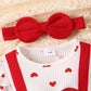 Visgogo Toddler Baby Girl Valentines Day Romper Dress Ruffles Long Sleeve Heart Print Clothes Jumpsuit With Headband (A-Red, 6-9