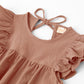 Lyxiof Toddler Baby Girl Cotton Linen Dress Ruffle Sleeve Halter Sleeveless Kids Casual Dresses Light Coffee 100Cm